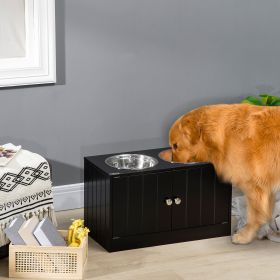 Large Elevated Dog Bowls with Storage Cabinet Containing Large 44L Capacity (Option: Black-705x380x155 mm)