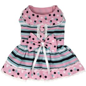 Dots & Stripes Harness Dress (Color: Pink & Teal, size: X-Small)